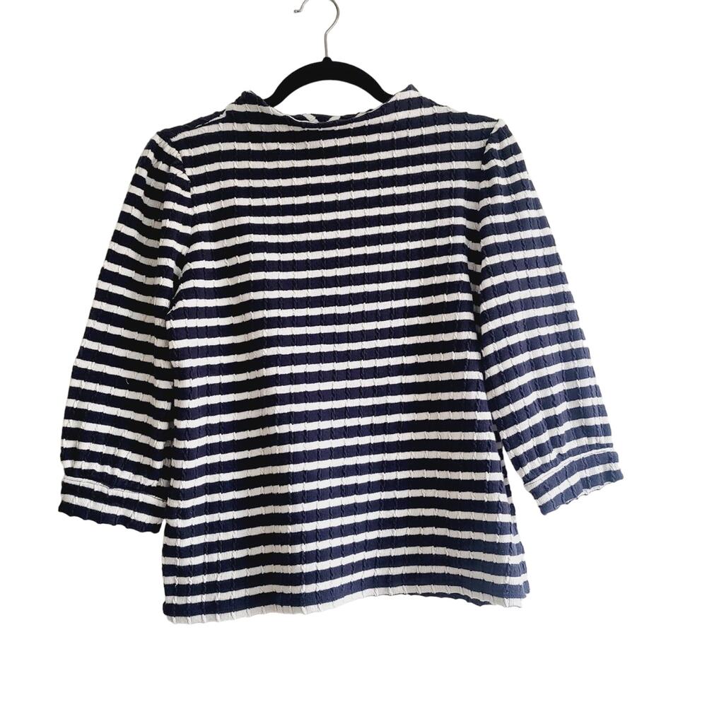 Talbots M navy and white striped textured top